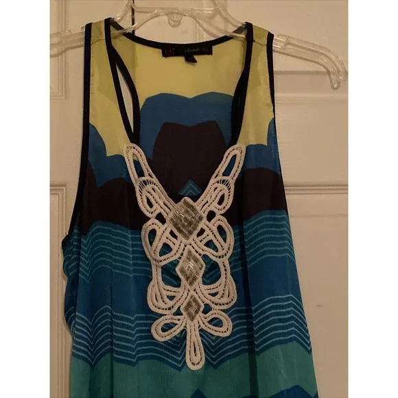 HeartSoul HS Asymmetrical Boho Crochet Sleeveless Blouse Striped M Medium - Picture 4 of 10